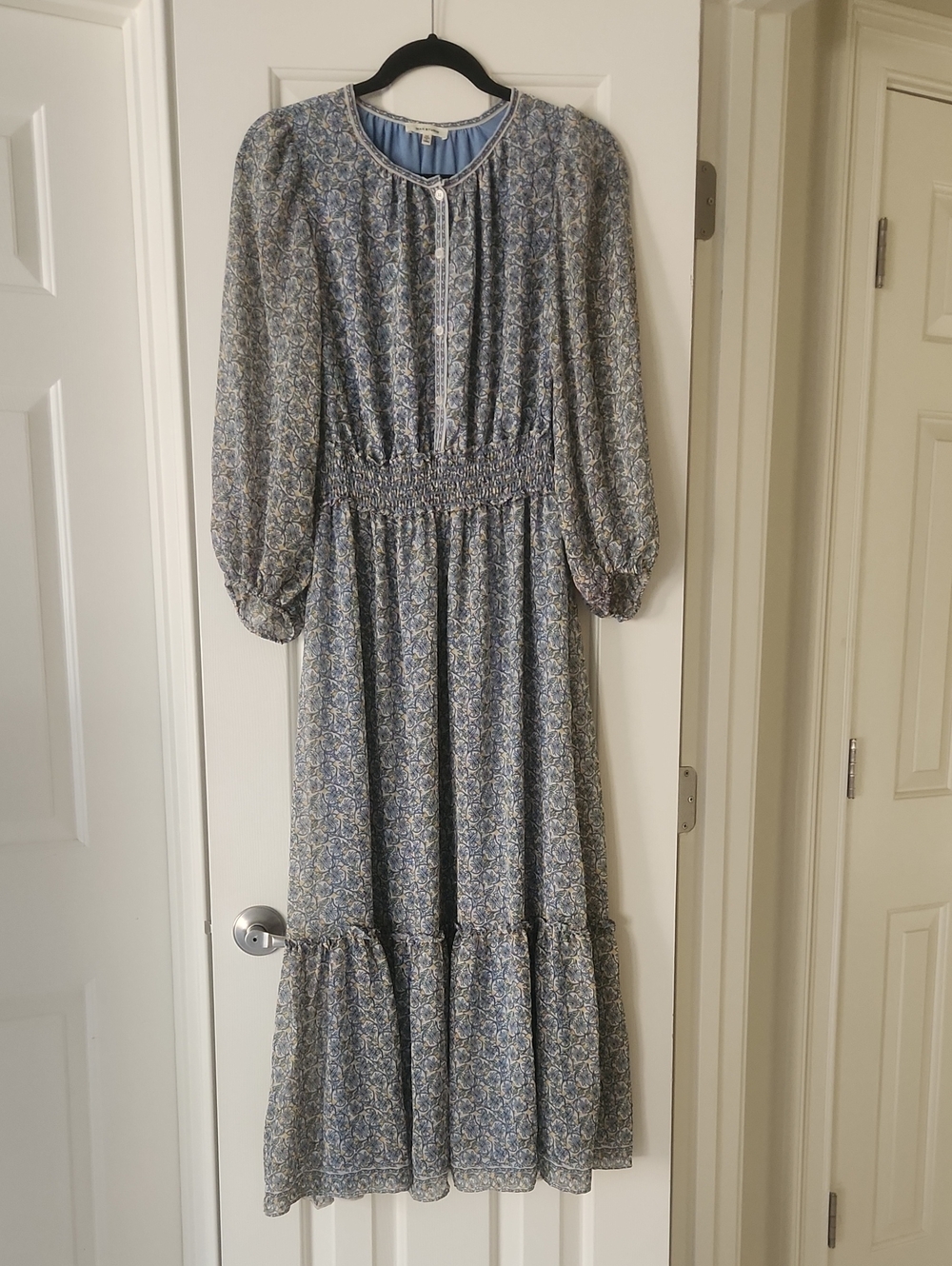Max Studio Blue Floral Tiered Long Sleeve Maxi Dress